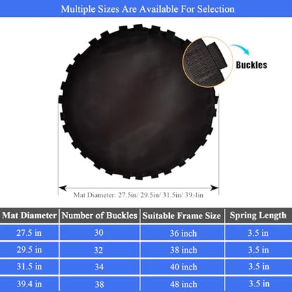 Trampoline Mat, 27.5"/29.5"/31.5"/39.4" Diameter Mat with 30/32/34/38 Buckles for Choose, Fits 36 38 40 48inch Frame, for Fitness Trampoline Jumping Mat (Not Include Springs and Metal Rings) - size: Fit 38in FRAME, style: 29.5" Diam | 32 Buckles | Fits 38