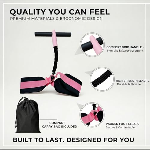 Pedal Resistance Band with Handle, Pink 55LBS Resistance Bands, Portable Sit Up Equipment for Women Home Gym, Suitable for Core, Abs, Arms, Waist and Leg Workout