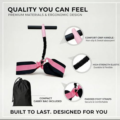 Pedal Resistance Band with Handle, Pink 55LBS Resistance Bands, Portable Sit Up Equipment for Women Home Gym, Suitable for Core, Abs, Arms, Waist and Leg Workout