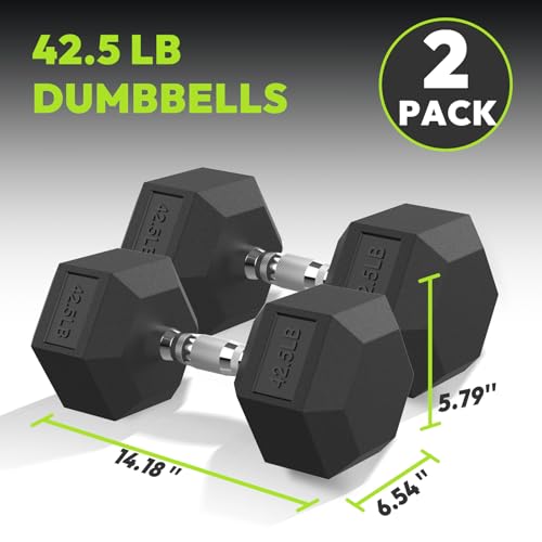 HANDBODE Hex Dumbbell Set, 2.5-65 lb Rubber Encased Exercise & Fitness Dumbbells, Weights Dumbbells Set of 2, Hand Weight for Strength Training - size: 42.5 lb, Pair, style: Chrome Handle