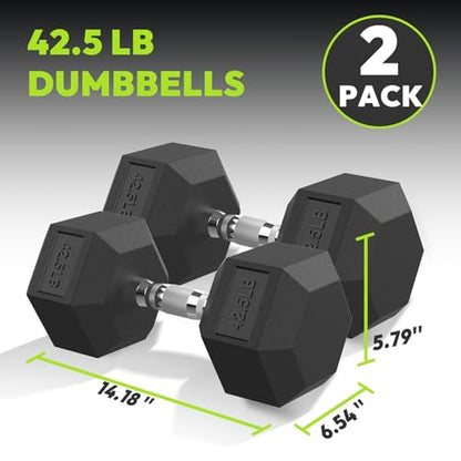 HANDBODE Hex Dumbbell Set, 2.5-65 lb Rubber Encased Exercise & Fitness Dumbbells, Weights Dumbbells Set of 2, Hand Weight for Strength Training - size: 42.5 lb, Pair, style: Chrome Handle