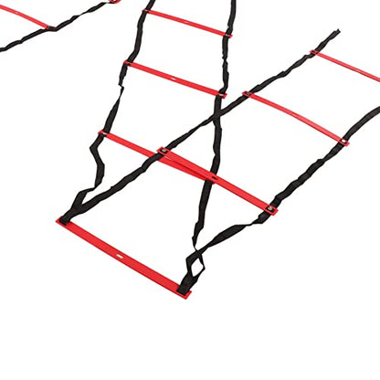 7M 14 Rung Fixed Agility Ladder for Speed Training, Soccer, Football and Fitness, Made of Durable PP Material, Lightweight and Easy to Install, Includes Training Angle for Com (Red)