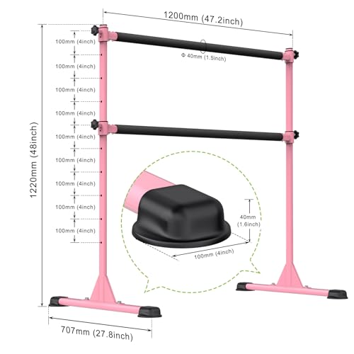 Dolibest Freestanding Ballet Bar, Height Adjustable Ballet Bar, Heavy Duty Dance Bar, with Non-Slip Rubber Pads, Enhanced Stability, Dance/Yoga/Fitness Stretching Bar, Ideal for Kids and Adults - color: Pink- 4ft Steel Cross Bar+ Black Foam