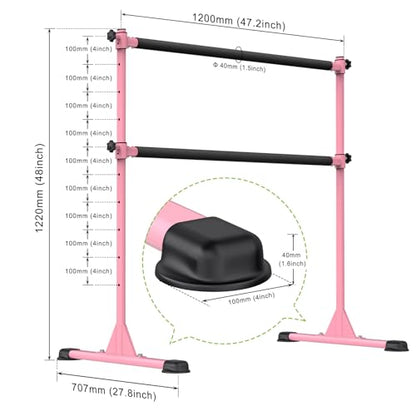 Dolibest Freestanding Ballet Bar, Height Adjustable Ballet Bar, Heavy Duty Dance Bar, with Non-Slip Rubber Pads, Enhanced Stability, Dance/Yoga/Fitness Stretching Bar, Ideal for Kids and Adults - color: Pink- 4ft Steel Cross Bar+ Black Foam