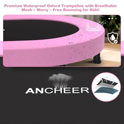 ANCHEER Trampoline, Mini Trampoline with Adjustable Handle -Indoor/Outdoor Rebounder for Kids & Toddlers, 56'' Safe Oval Fitness Trampoline with Bar for Home Fun