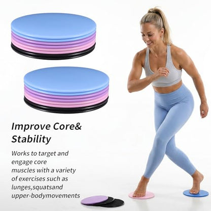 24 PCS (12 Pairs) Core Sliders for Working Out - Dual Sided Exercise Discs for Stability, Abs, Legs & Full Body Training on Carpet or Hardwood Floor - Includes Pink, Blue, Purple, Black
