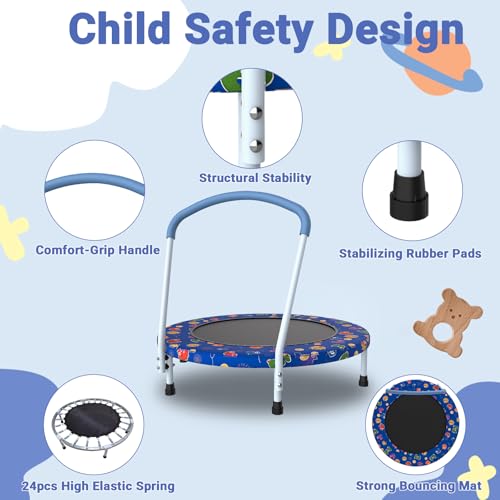 36" Mini Trampoline for Kids, Toddler Trampoline with Handle, Small Trampolines Indoor Outdoor Use, Kids Trampolines Indoor for Boys Girls Age 3-6