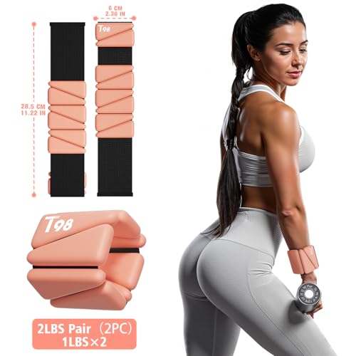 T98 Wrist & Ankle Weights for Women Men, Wearable Wrist Weights Set of 2(1Lbs Each), Adjustable Arm Leg Bracelet Weights for Strength Training, Aerobics, Barre, Suit for Home Outdoor Workout