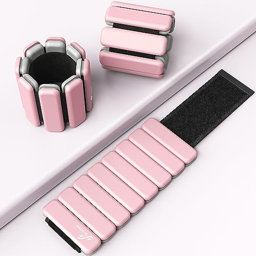Sportneer Wrist & Ankle Weights for Women Men - 1 Pair (1 lb/2 lb Each) | Adjustable Weighted Bracelet Silicone Bangles for Yoga, Dance, Pilates, Cardio, Aerobics, Gym, Pool Exercises and Jogging