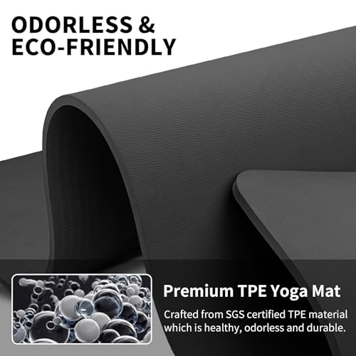Hatha Yoga Extra Long TPE Yoga Mat 79" x 40" x 1/2" Thick Non-slip Exercise Mat for Home Gym Use, Yoga, Pilates, Fitness & Workouts