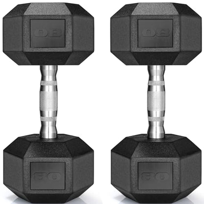 LIFERUN Dumbbells Rubber Coated Cast Iron Hex Black Dumbbell 30-85lb Free Weights Dumbbell Set of 2 - style: 80lbx2