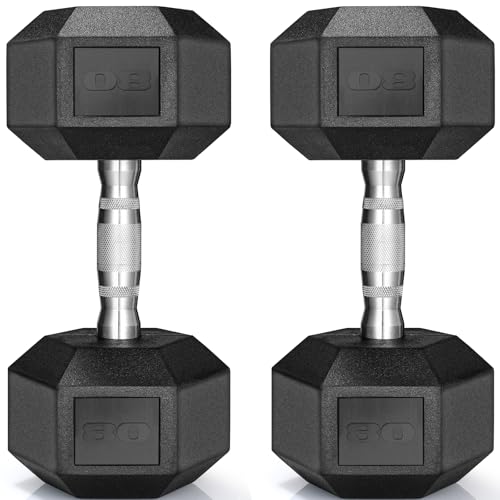 LIFERUN Dumbbells Rubber Coated Cast Iron Hex Black Dumbbell 30-85lb Free Weights Dumbbell Set of 2 - style: 80lbx2