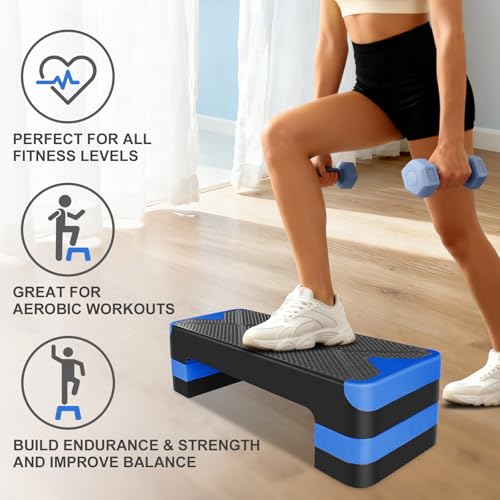 27" Exercise Workout Aerobic Step Platform Trainer, Adjustable Fitness 4-6-8in Exercise Stepper Workout with 4 Risers, Aerobics Stepper Workout Stepper for Home Gym Cardio Strength & Training