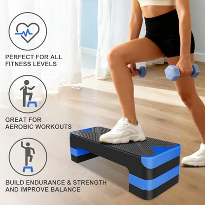 27" Exercise Workout Aerobic Step Platform Trainer, Adjustable Fitness 4-6-8in Exercise Stepper Workout with 4 Risers, Aerobics Stepper Workout Stepper for Home Gym Cardio Strength & Training