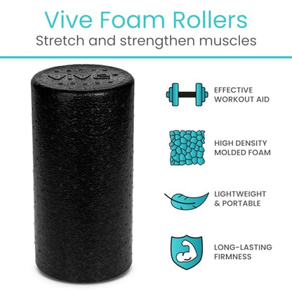 Vive High Density Foam Roller (12 inch) - Large Foam Roller for Exercise, Physical Therapy, Yoga, Pilates, Stretching - Pain Relief Massager for Trigger Point, Deep Muscle Massage, Myofascial Release