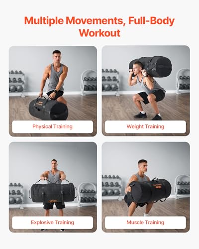 VEVOR Workout Sandbag, Heavy Duty Workout Power Bags with Handles, 125-200 lbs Adjustable Slam Bag for Fitness Strength Weight Training Cross-Training, Home Gym Exercise, Black (Unfilled)