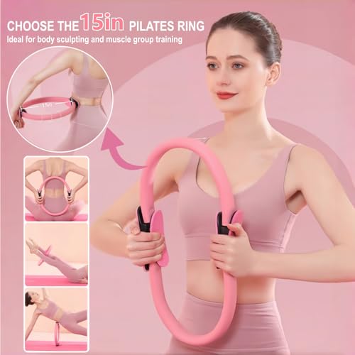 Pilates Equipment, Pilates Kit for Home Workouts, Pilates Essentials Kit for Women, Home Pilates Kit with Pilates Ring and Ball Set, Booty Bands, Figure 8 Resistance Band, Yoga Band - color: Purple