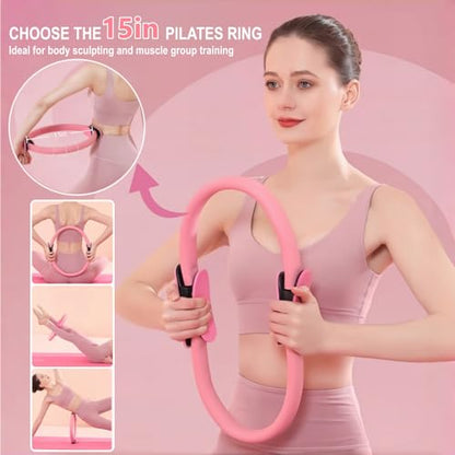 Pilates Equipment, Pilates Kit for Home Workouts, Pilates Essentials Kit for Women, Home Pilates Kit with Pilates Ring and Ball Set, Booty Bands, Figure 8 Resistance Band, Yoga Band - color: Purple