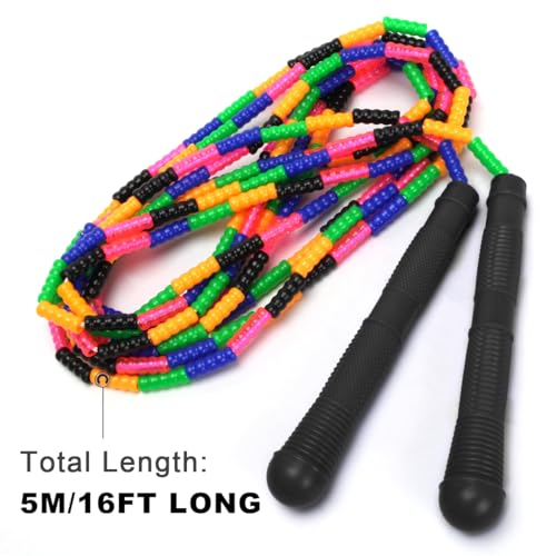 16 FT Long Jump Rope(1 PACK), Double Dutch Jump Ropes, Soft Beaded Skipping for Kids Adults, Plastic Segmented Long Enough for 4-5 Jumpers - color: Black