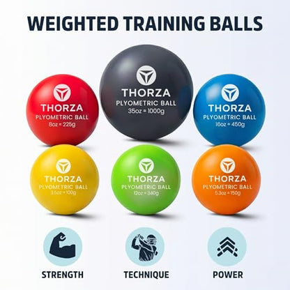 Thorza Weighted Training Balls (6-Pack) – Plyometric Throwing Set for Pitching Velocity & Arm Strength | Color-Coded Overload & Underload for Baseball Training