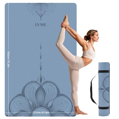 Large Yoga Mat (75.5"x47.6"x0.4"）Extra Wide & Thick 10mm - color: Blue-gray