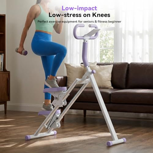 Stair Steppers for Exercise at Home, Folding Vertical Stair Stepper Climber, Full-Body Cardio Machine with Adjustable Handles, Steel Frame & Digital Monitor