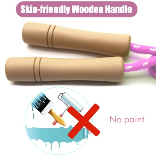 Jump Rope for Kids - Wooden Handle - Adjustable Cotton Braided Fitness Skipping Rope for Toddler Fitness Workout Exercise Outdoor Activity