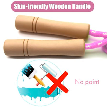 Jump Rope for Kids - Wooden Handle - Adjustable Cotton Braided Fitness Skipping Rope for Toddler Fitness Workout Exercise Outdoor Activity