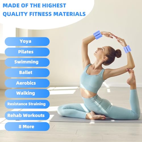 YOVKOK Adjustable Wrist Ankle Weights, 2 LBS/Pair, Bundle Options - color: Blue