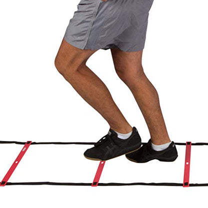 Trademark Innovations Agility Quad Ladder - 12 Adjustable Rungs on Four Training Ladders (Red and Yellow)