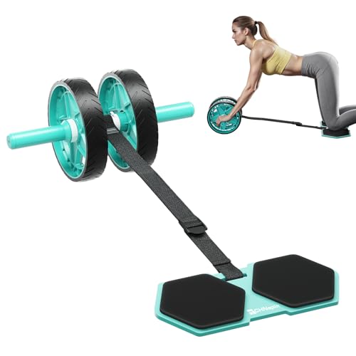 Double-Wheel Ab Roller for Core Training – Rebound Design with Adjustable Elastic Band, Silent Non-Slip Wheels, Detachable Build, Knee Pad & Bands – Home Gym Gear for Men/Women - color: Green