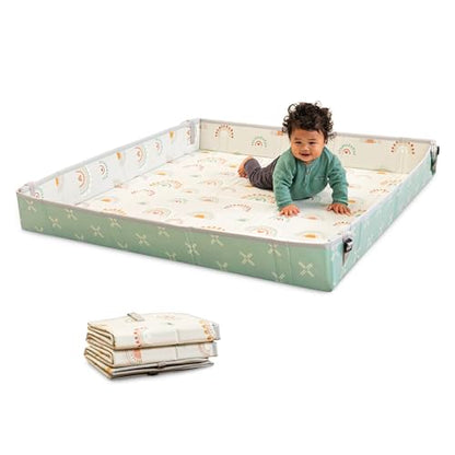 Infantino Foldable Soft Foam Play Mat, Reversible 57x57” Baby Mat for Floor Time, Lightweight, Portable & Easy to Store, Water Resistant, Wipeable, Rainbows - style: Rainbows