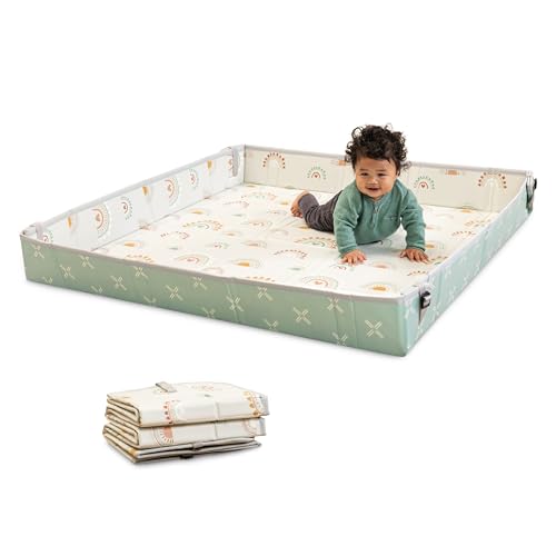 Infantino Foldable Soft Foam Play Mat, Reversible 57x57” Baby Mat for Floor Time, Lightweight, Portable & Easy to Store, Water Resistant, Wipeable, Rainbows - style: Rainbows