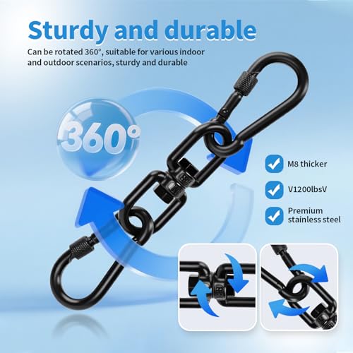 Aheucndg 1200 lb Capacity Heavy Duty Double Ended Eye Hook with Snap Hook, SUS304 Swivel Hooks 1Pack + Snap Hooks 2Pack, for Aerial Yoga, Hanging Hammock, Web Tree Swing, Swing Spinner M8