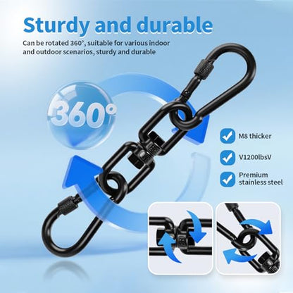 Aheucndg 1200 lb Capacity Heavy Duty Double Ended Eye Hook with Snap Hook, SUS304 Swivel Hooks 1Pack + Snap Hooks 2Pack, for Aerial Yoga, Hanging Hammock, Web Tree Swing, Swing Spinner M8