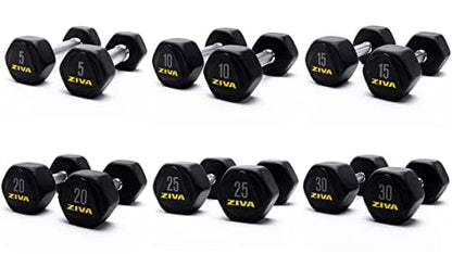 ZIVA Premium Hex Dumbbells – Commercial Grade Rubber Urethane Coated Free Weights for Strength Training, Weightlifting, Home Gym – Durable Steel Core – Sold in Pairs and Sets - style: u) 6 Pair Set + Rack