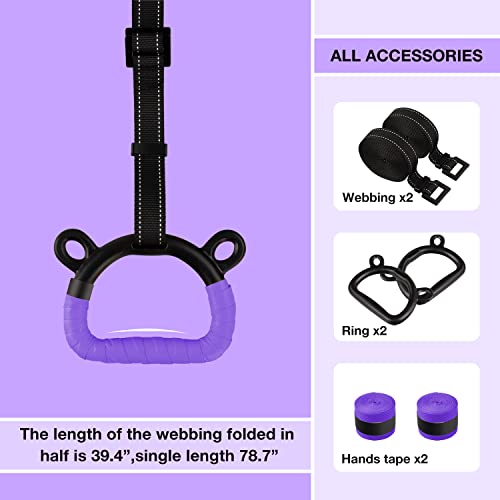 Kids Gymnastic Rings Pull up Rings for Chlidren Exercise,Indoor Gym Ring,Kids Gymnastics Rings with Adjustable Straps,Load Bearing 220lb(NO Bar) - color: Purple