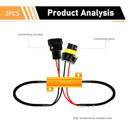 2 PCS LED Load Resistor Kit, 9005/9006 LED Light Bulb Decoder, Anti Flicker Wiring Harness, Universal for Most Cars, Trucks, SUVs (Black)