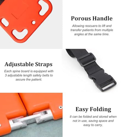 Foldable Plastic Spine Board Stretcher for Lifesaving Rescue, Water-Resistant Backboard, 350Lb Capacity, Durable PE 2-Fold Design for Emergency Response - color: 2-folds