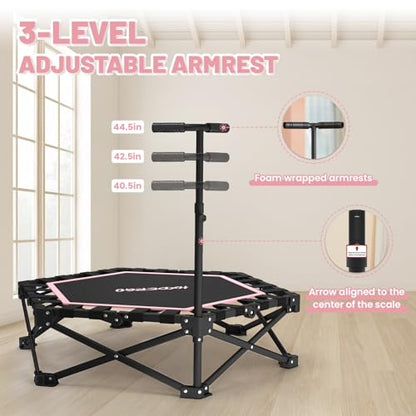 Foldable Mini Trampoline, 42'' Rebounder Trampoline with Adjustable Foam Handle, Fitness Trampoline for Indoor, Outdoor, Home Gym,Max Load 460lbs