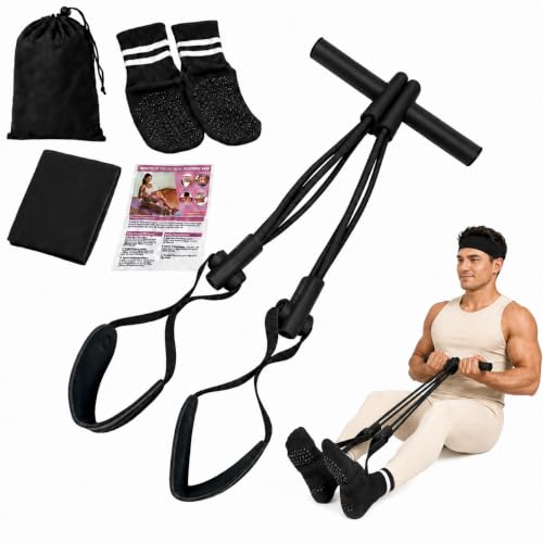 Pedal Resistance Band, Stitched Anti-Snap Elastic Pull Rope Fitness Equipment, 3-in-1 Home Workout Exercise Bands Set with Pilates Grip Socks & Headband