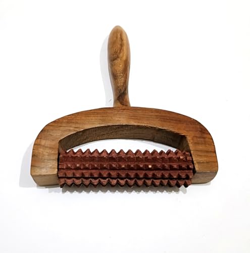 Wooden Roller Massager with Handle, Spiked Acupressure Roller, Natural Wood, Body Massage Tool