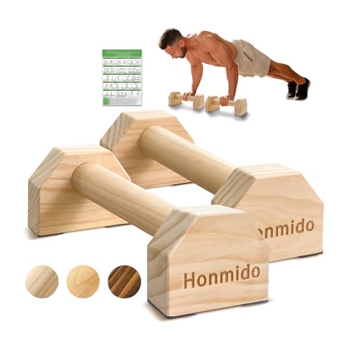 Wooden Parallettes 2 PCS Push Up Stand For Floor Calisthenics Bars Home, Handles Handstand Blocks Beech & Pine Wood Pushup Non-Slip Base Parallel Exercise Equipment For MenTrainers - color: PINE WOOD