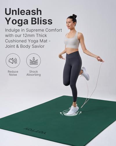 YOTTOY Large Yoga Mat (75 * 52 * 1/2inch),Extra Wide TPE Exercise Mat,Non-Slip Workout Mat for Pilates, Fitness, Barefoot, Home Gym Studio with Strap and Towel