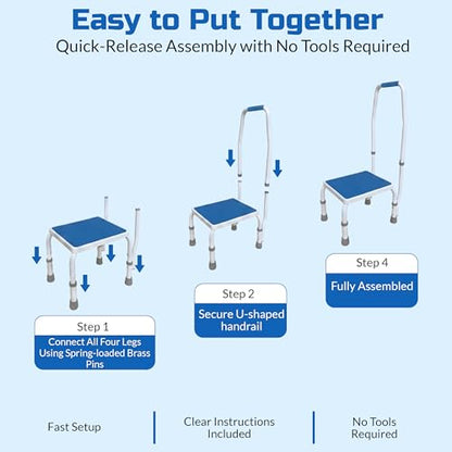 Platinum Health AdjustaStep(tm) Deluxe Step Stool/Footstool with Handle/Handrail, Height Adjustable. Modern White/Blue Design. Padded Non-Slip Handle. 300 lb. Capacity - size: 300 lb. Capacity - 1 Step