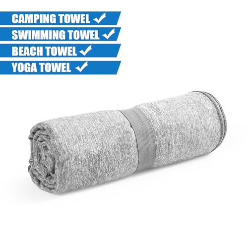 Quick Dry Microfiber Towel for Camping,Beach Travel Body Gym Hiking Swimming Pool Yoga Mat Towels (Grey, 30X60 Inch)