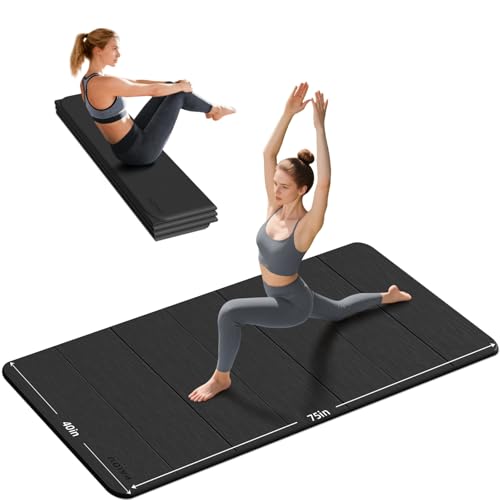PAIDU Foldable Yoga Mat thick- 2/5" (10MM) TPE Non-Slip Design, Quick Fold，Easy Storage, 75x40 Extra Long/Wide for Indoor Yoga, Pilates and Outdoor Travel Workouts