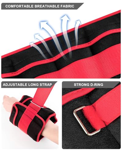 Fragraim Adjustable Ankle Weights 1-3/4/5/6/8/10/12/15/20 LBS Pair with Removable Weight for Jogging, Gymnastics, Aerobics, Physical Therapy - color: Red, style: 5 lbs each( 10 lbs pair)