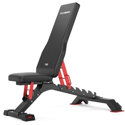 FLYBIRD WB7 Weight Bench, Commercial Grade Adjustable Weight Bench - 1300LBS Workout Bench for Home Gym, Flat Incline Bench Press Heavy Duty Bench with 34'' Extra-Long Backrest and Easy-Roll Wheels