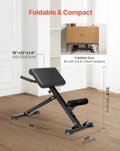 VEVOR Roman Chair Hyperextension Bench, 250 lbs Adjustable & Foldable Extension Machine, Multi-Function Exercise Equipment for Glute, Hamstring, Back, and Ab Workout, Fitness Weight Bench for Home Gym